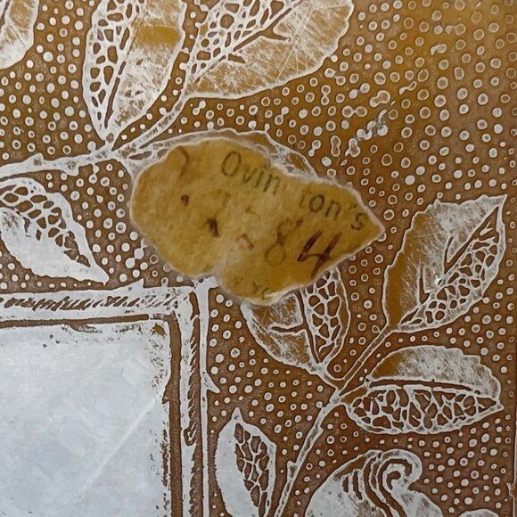 Ovington’s Alhambra Glass Cake Pedestal Platter Gold Floral Inlay Elegant Shape - Picture 8 of 14